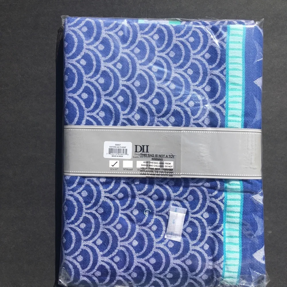 Design Imports Tablecloth 52” x 52” Santorini Ocean Blue Tropical Fish New